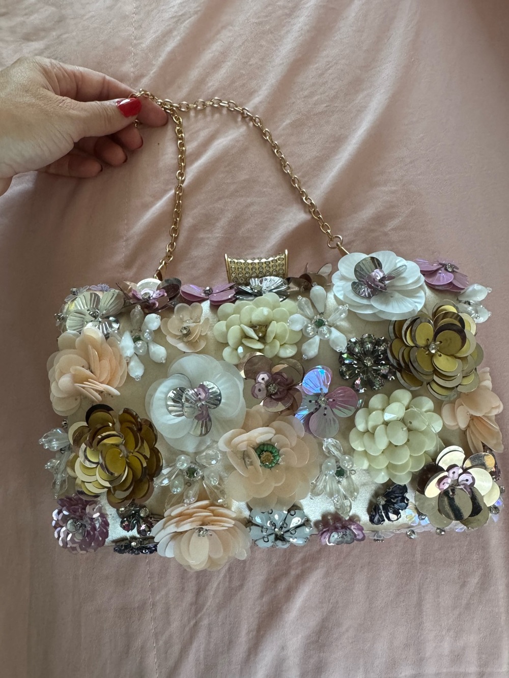 Embellished Floral Evening Clutch - Ivory & Gold